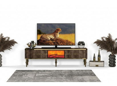 TV-Sideboard Wunnzëmmer Luxus donkelbrong MDF + Metall Gold nei