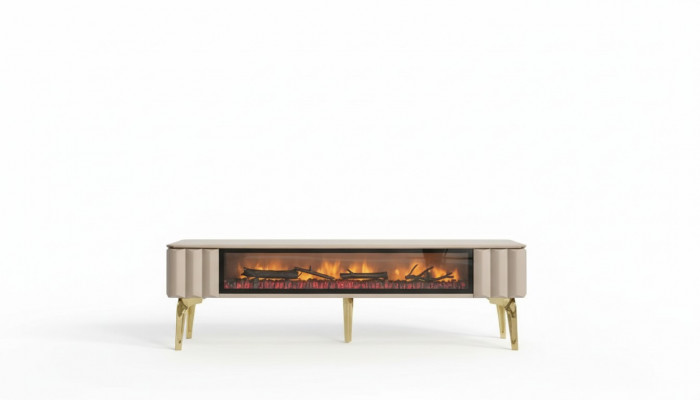 Sideboard RTV Wunnzëmmer Luxusméiwell Kamin Beige MDF Metall Lowboard