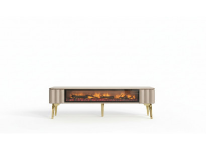 Sideboard RTV Wunnzëmmer Luxusméiwell Kamin Beige MDF Metall Lowboard