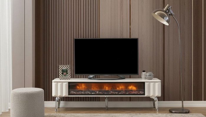TV-Lowboard wäiss Spanplack Metall-Luxusméibl Kamäin Stuff nei