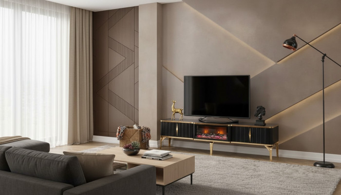 Schwaarzt TV-Lowboard nei luxuriéis Miwwelen MDF-Metall fir Wunnzëmmer