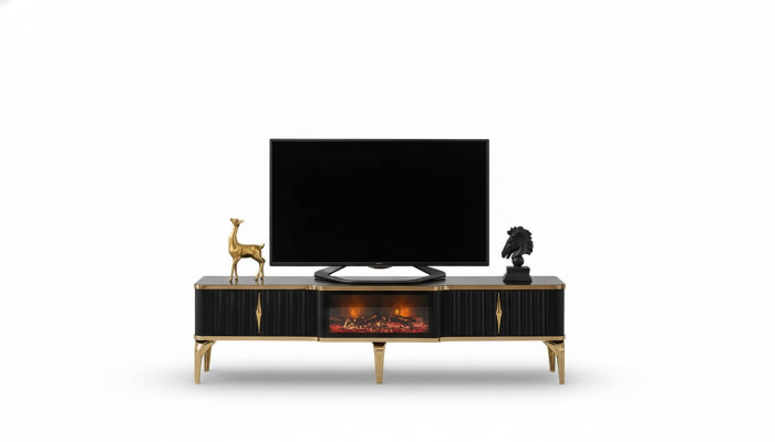 Schwaarzt TV-Lowboard nei luxuriéis Miwwelen MDF-Metall fir Wunnzëmmer