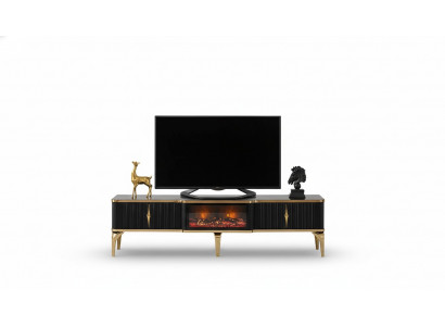 Schwaarzt TV-Lowboard nei luxuriéis Miwwelen MDF-Metall fir Wunnzëmmer