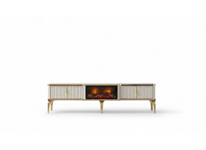 Wunnzëmmer TV-Lowboard wäiss + Gold MDF Säitendësch Metall RTV Luxus Nei