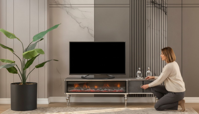 TV-Säitbord Kamäin Metall Holz MDF Spanplaat Luxusmiwwel nei Wäiss RTV