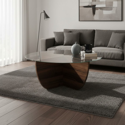 Minimalistesche Couchtisch aus Glas Holz X-Bein moderne Stil nei