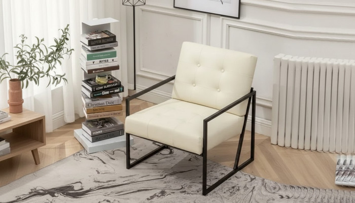 Exklusiven Sesselen Wunnzëmmer modernen Stil beige Textil Metallbeen