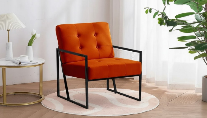 Orangen Aarmstull Wunnzëmmer Luxusméiwwel Héichwäerteg Metallsbeen Textil Nei