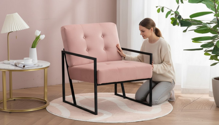 Gemittleche Fauteuil 1-Sëtz Wunnzëmmer Rosa Textilpolsterung Metallbeen
