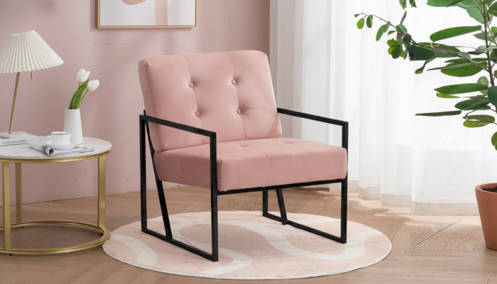 Gemittleche Fauteuil 1-Sëtz Wunnzëmmer Rosa Textilpolsterung Metallbeen