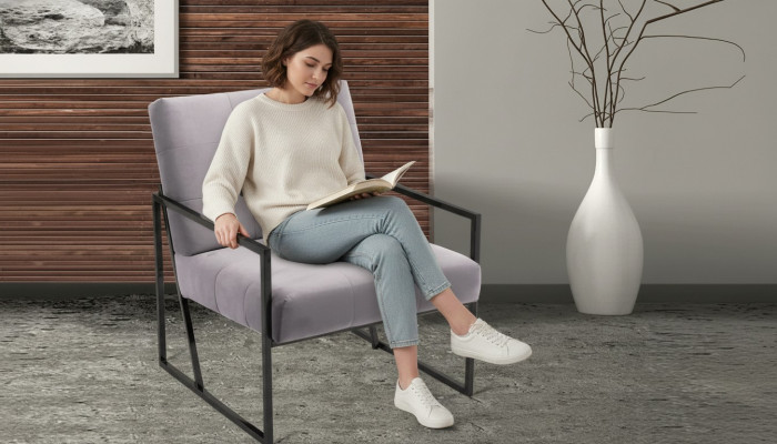 Wunnzëmmer Sesselle Lila Faarf Metallbeen Textil 1-Sëtzer Chesterfield