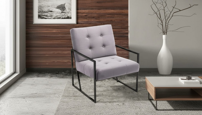 Wunnzëmmer Sesselle Lila Faarf Metallbeen Textil 1-Sëtzer Chesterfield