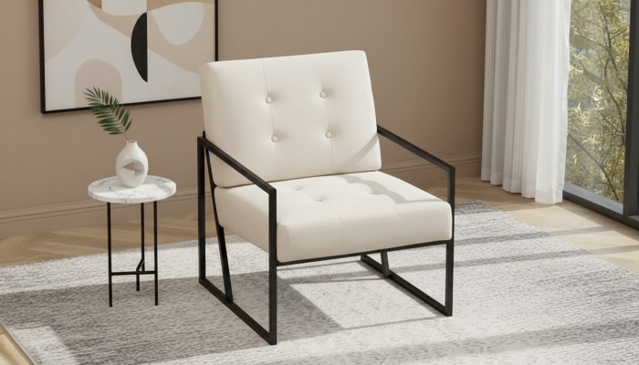 Beige Textilfotell Wunnzëmmer 1-Sëtzer Relax Metallbeen Iesszëmmer