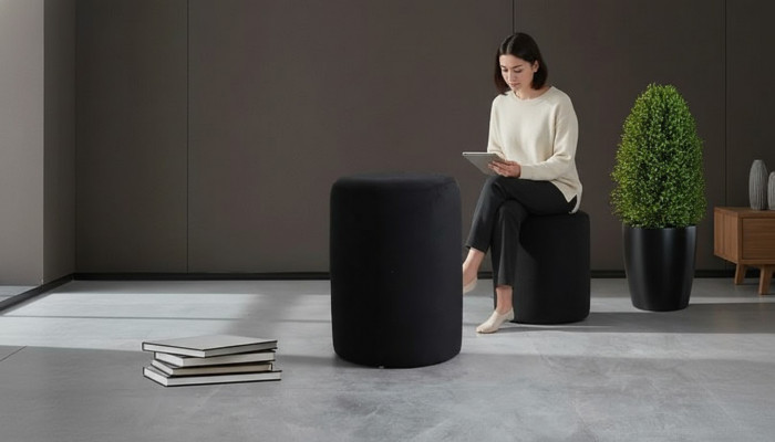 Schwaarze Schemel Wunnzëmmer Polyester gepolsterten Sëtzschemel Luxus