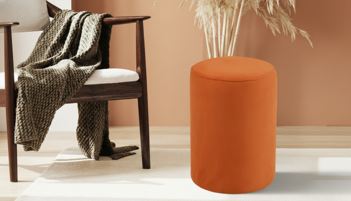 Orangefaarwege Sitzpouf neie qualitativ héichwäertege Pouf Textil Spanplack