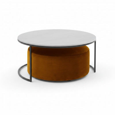 Wäisse MDF Couchtisch + orangefarbenen Hocker nei Metallsbeen Luxus