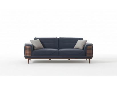 Zwee donkelgrou Sofasen am moderne Stil mat Holzbeen fir e Wunnzëmmer.