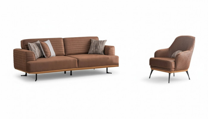 Luxus Sofagarnitur: Brongen Dräisëtzer-Sofa a Sëtzgeleeënheet fir Wunnzëmmer