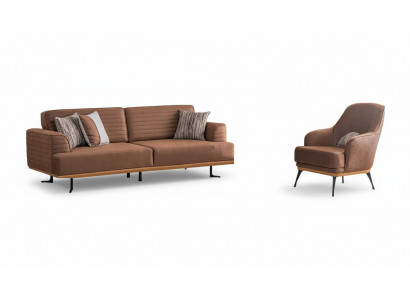 Luxus Sofagarnitur: Brongen Dräisëtzer-Sofa a Sëtzgeleeënheet fir Wunnzëmmer