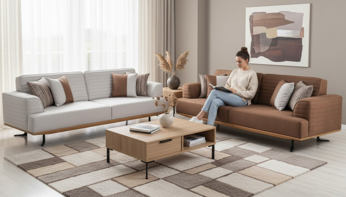 Modern dräi-Sëtzer-Sofa-Set a brong a gro Faarf fir d'Wunnzëmmer