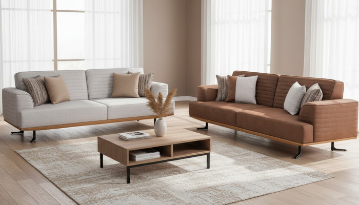 Modern dräi-Sëtzer-Sofa-Set a brong a gro Faarf fir d'Wunnzëmmer