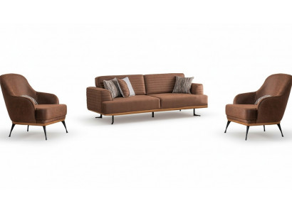 Modern dräisëtzeger Sofa an Sessel Braun Polsterméivel Set fir Wunnzëmmer