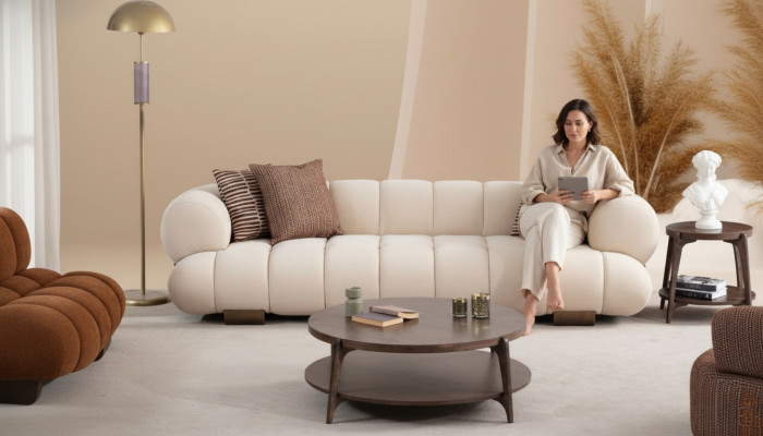 Wäisse Wunnzëmmer Dräi-Sëtzer Designer Polstersofaen Luxuriéis Couchen