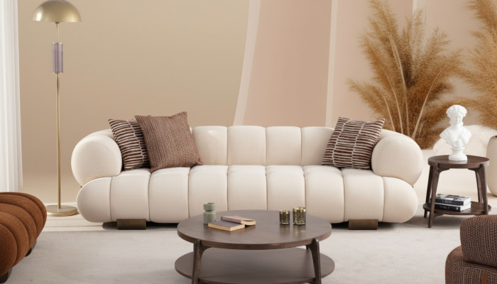 Wäisse Wunnzëmmer Dräi-Sëtzer Designer Polstersofaen Luxuriéis Couchen
