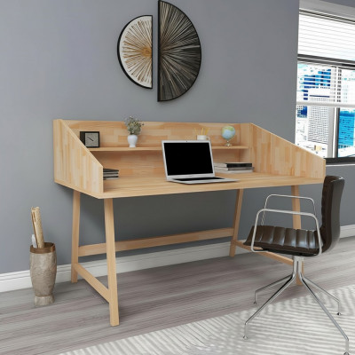 Stilvollen hellbrongen Schreibtisch Designer Büro Tëscher Luxus Holz Miwwelen
