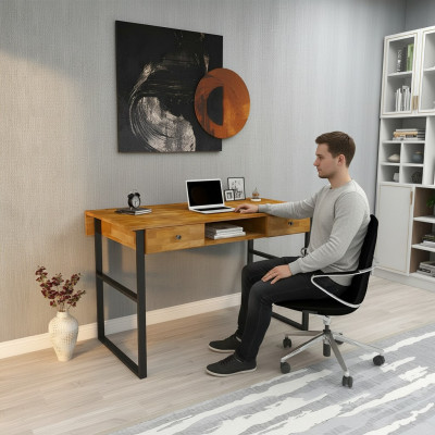 Braunen Holzdësch 2x Tiräng Designer Bürosmiwwelen Luxus Schreifdësch
