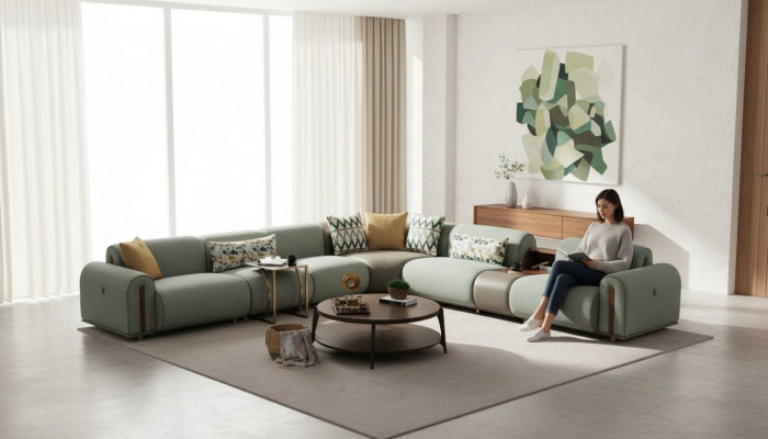 Stilvoll Eckcanapé Designer Wunnzëmmer Canapé L-Forme Edle Polstercouch