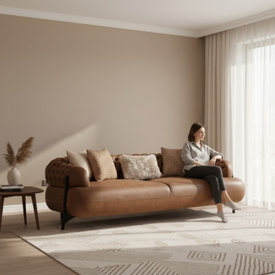 Brongen Chesterfield Dräi-Sëtz Wunnzëmmer Polstersofa Modern Miwwelen
