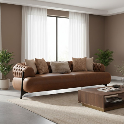 Brongen Chesterfield Dräi-Sëtz Wunnzëmmer Polstersofa Modern Miwwelen