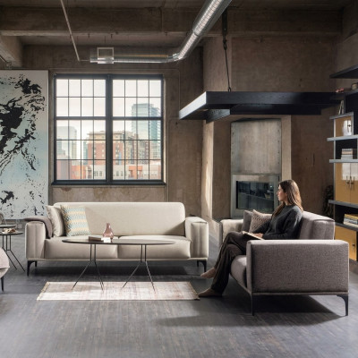 Wäiss-Grou Polstersofa Designer Wunnzëmmer Textil Couchen 2x 3-Sëtzer
