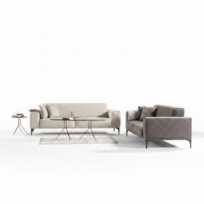 Wäiss-Grou Polstersofa Designer Wunnzëmmer Textil Couchen 2x 3-Sëtzer