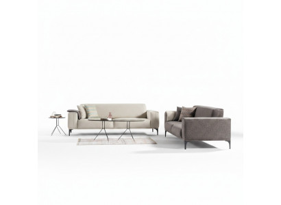 Wäiss-Grou Polstersofa Designer Wunnzëmmer Textil Couchen 2x 3-Sëtzer