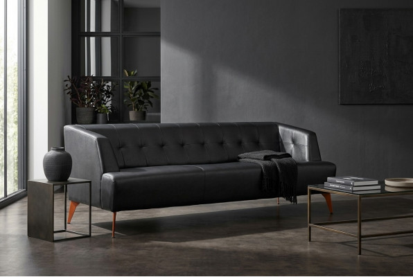 Stilvollen schwaarzen dräisëtzer modernen Ledersofa Wunnzëmmer Schlofsoph.