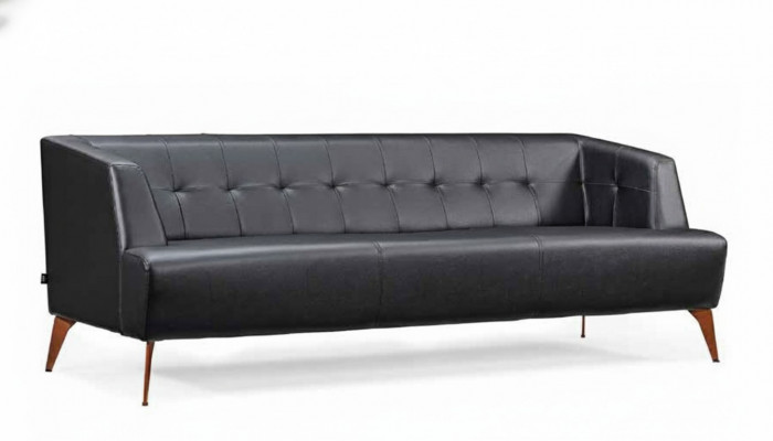 Stilvollen schwaarzen dräisëtzer modernen Ledersofa Wunnzëmmer Schlofsoph.