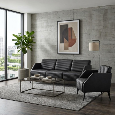 Luxuriéis schwaarzt Wunnzëmmer Sofa-Kompositioun Designer Fauteuil 2-Stéck Set