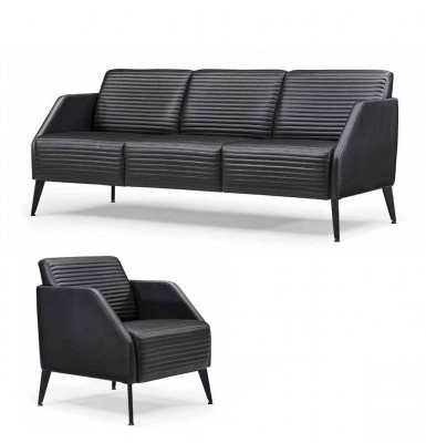 Luxuriéis schwaarzt Wunnzëmmer Sofa-Kompositioun Designer Fauteuil 2-Stéck Set