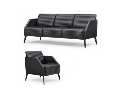 Luxuriéis schwaarzt Wunnzëmmer Sofa-Kompositioun Designer Fauteuil 2-Stéck Set
