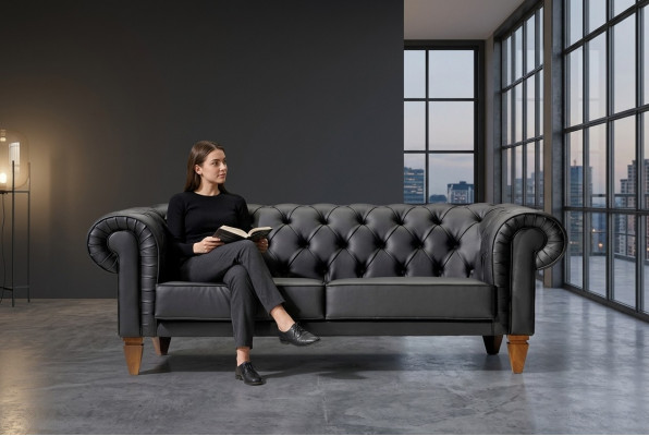 Stilvollen Chesterfield Schwaarze Dräisëtzer Modern Edel Polster Miwwel