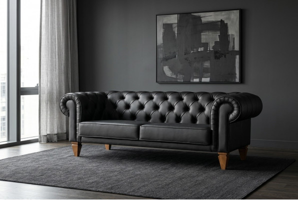 Stilvollen Chesterfield Schwaarze Dräisëtzer Modern Edel Polster Miwwel
