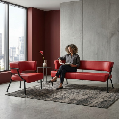Rout Sofa-Garnitur Modernen Konschtläder Bank Designer Einsëtzer 2-Stéck Set