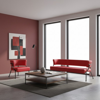 Rout Sofa-Garnitur Modernen Konschtläder Bank Designer Einsëtzer 2-Stéck Set