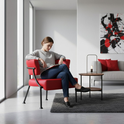 Luxuriéise roude Fauteuil Designer Lieder Einsëtzer Gepolsterten Clubfauteuil