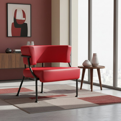 Luxuriéise roude Fauteuil Designer Lieder Einsëtzer Gepolsterten Clubfauteuil