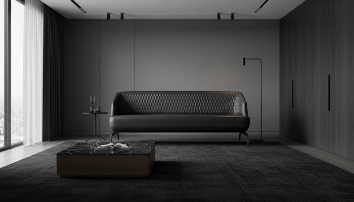 Schwaarzt Lieder-Designer-Däinzelsofa, Wunnzëmmer Couch 3-Sëtzer Miwwel.