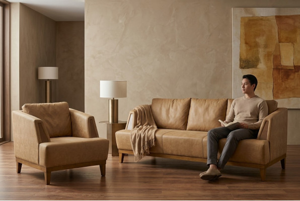 Luxuriéis brong Sofa Set Moderne Ledercouch Designer Fotell 2 Stéck