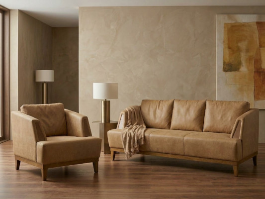 Luxuriéis brong Sofa Set Moderne Ledercouch Designer Fotell 2 Stéck